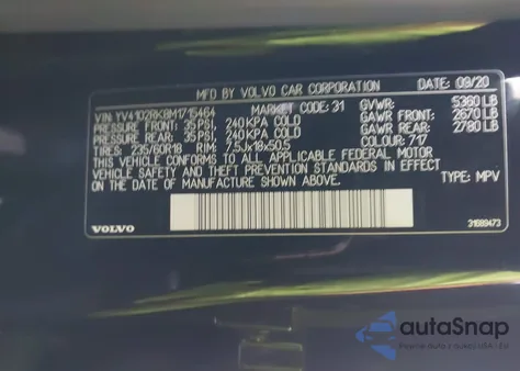 2021 Volvo Xc60 T5 Momentum z USA, uszkodzony, nr VIN YV4102RK8M1715464